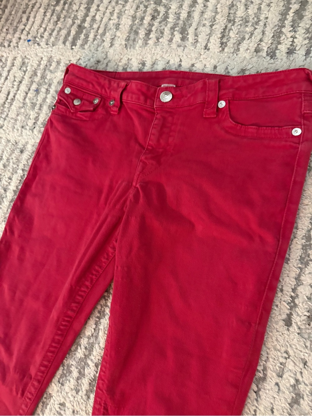 True religion red super skinny straight jeans denim pants size 33 - Picture 3 of 7